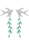 Eye Candy La Cz White Bird Drop Earrings In Green