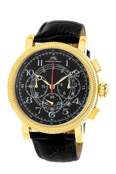 Porsamo Bleu Phileas Men's Leather Watch In Black / Gold Tone / Yellow