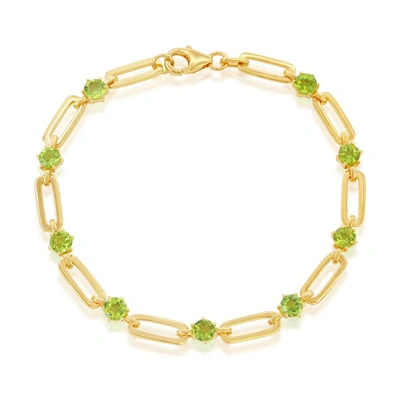 Simona Sterling Silver 5mm Round Paperclip Bracelet In Peridot