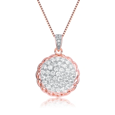 Genevive Cz Rose Gold Round Pendant In Pink