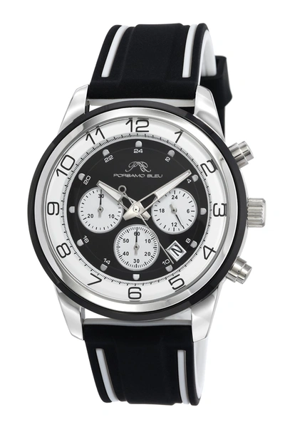 Porsamo Bleu Arthur Men's Chronograph Black And White Silicone Watch In Black / Silver / White