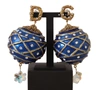 Dolce & Gabbana Gold Brass Blue Christmas Ball Crystal Clip On Earrings In Blue