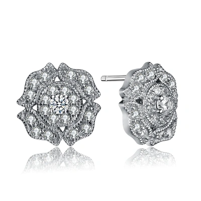 Genevive Sterling Silver Cubic Zirconia Round Stud Earrings In White