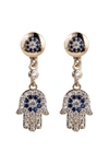 Eye Candy La 18k Gold Plated Cz Crystal Hamsa Dangle Earrings In Gold