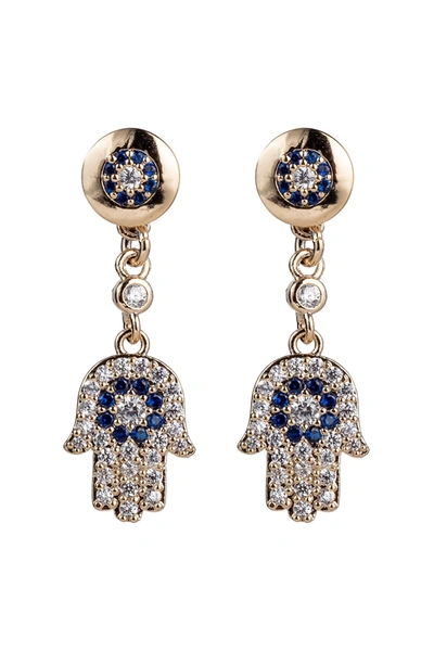 Eye Candy La 18k Gold Plated Cz Crystal Hamsa Dangle Earrings In Multi