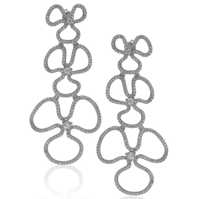 Suzy Levian Sterling Silver Cz Flower Drop Dangle Earrings In White