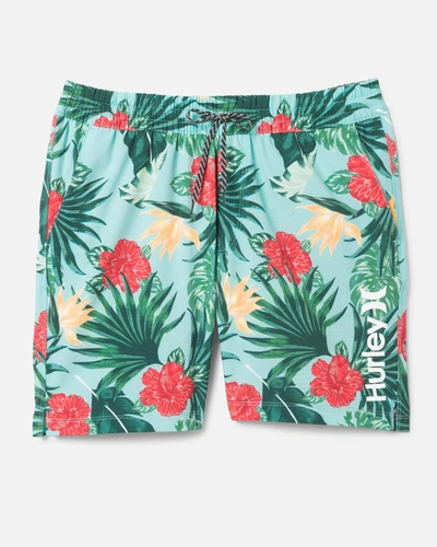 United Legwear Men's Essential Hibiscus Volley Boardshort 18" In Turquoise