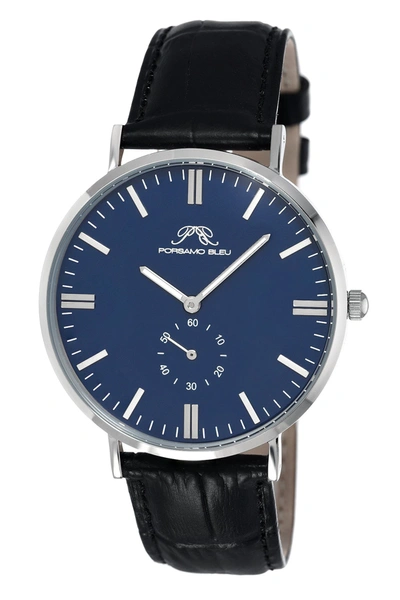 Porsamo Bleu Henry Men's Leather Watch In Black / Blue