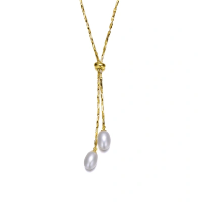 RACHEL GLAUBER 14K GOLD PLATED PEARL AND CUBIC ZIRCONIA Y NECK NECKLACE