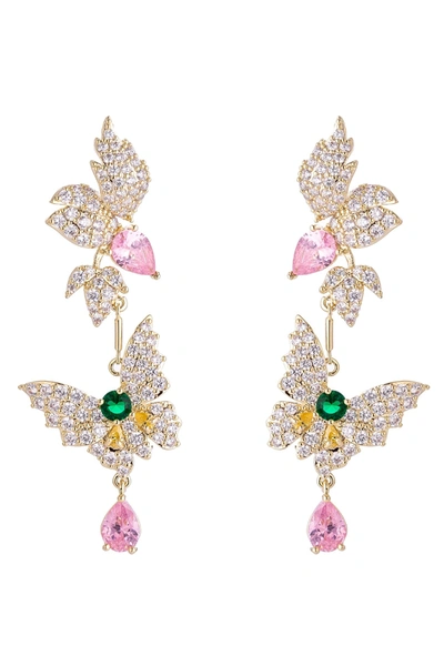 Eye Candy La Olivia Butterfly Cz Crystal Drop Earrings In Multi