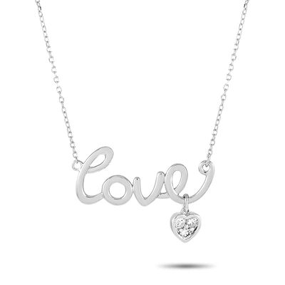 Non Branded Lb Exclusive 14k White Gold 0.10 Ct Diamond Love Pendant Necklace In Silver
