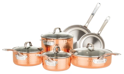 Viking Copper Clad 3-ply Hammered 10pc Cookware Set In Multi