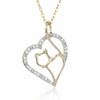 Vir Jewels 1/10 Cttw Diamond Cat And Heart Pendant 14k Yellow Gold 18 Inch Chain In Silver