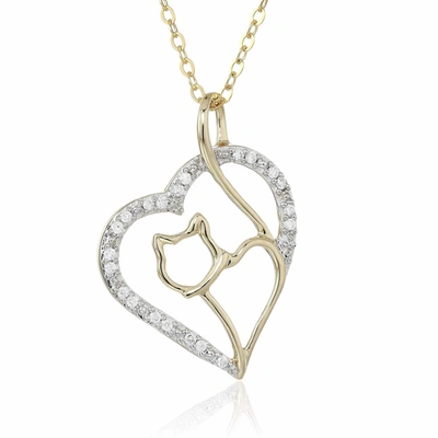 Vir Jewels 1/10 Cttw Diamond Cat And Heart Pendant 14k Yellow Gold 18 Inch Chain