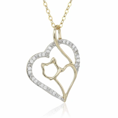 Vir Jewels 1/10 Cttw Diamond Cat And Heart Pendant 14k Yellow Gold 18 Inch Chain In Silver