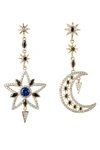 Eye Candy La Women's Luxe Crystal Star & Moon Drop Earrings In Blue