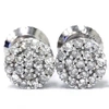 Pompeii3 1/8ct Diamond Micro Pave Halo Earrings Studs 10k White Gold W/ Screw Backs 4mm In Silver