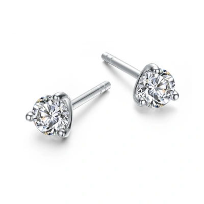 Genevive Sterling Silver Cubic Zirconia Solitaire Stud Earrings In White