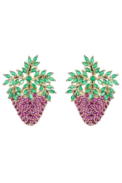 Eye Candy La Cz Pink Strawberry Earrings In Multi