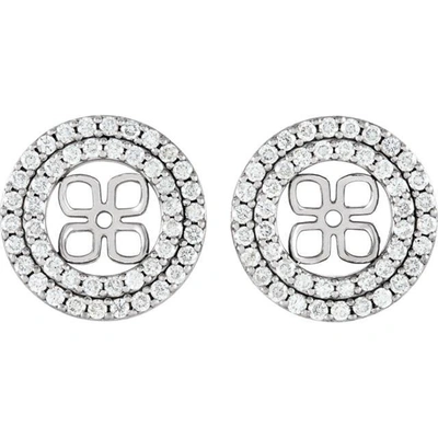 Pompeii3 7/8ct Double Halo Diamond Earring Jackets 14k White Gold (for 8mm Pearls) In Silver