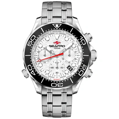 Seapro Mondial Timer Chronograph Quartz White Dial Mens Watch Sp0151 In Black / White