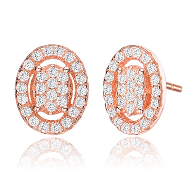 Genevive Sterling Silver Rose Gold Plated Cubic Zirconia Oval Earrings In Pink