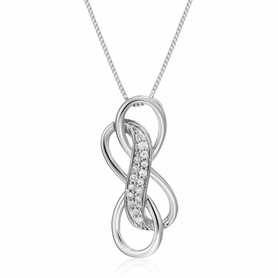 Vir Jewels 1/10 Cttw Diamond Double Infinity Pendant 10k White Gold With 18 Inch Chain In Silver