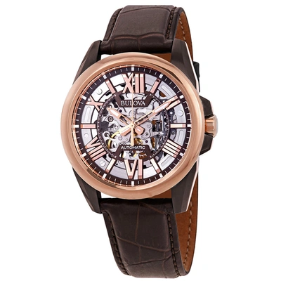 Bulova Classic Automatic Skeleton Dial Mens Watch 98a165 In Brown / Gold Tone / Rose / Rose Gold Tone / Silver / Skeleton