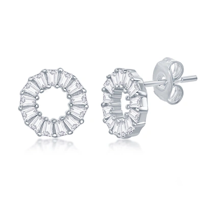 Simona Sterling Silver Open Circle Baguette Cz Stud Earrings