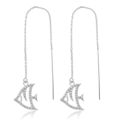 Vir Jewels 0.07 Cttw Diamond Dangle Threader Earrings Brass With Rhodium Plating Fish In Silver