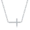 SIMONA STERLING SILVER CZ SIDEWAYS CROSS PAPERCLIP NECKLACE - GOLD PLATED