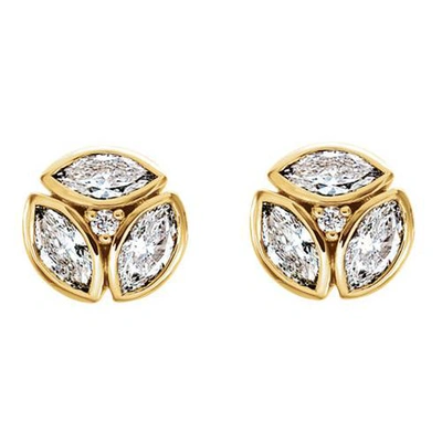 Pompeii3 1/2cttw Marquise Diamond Cluster Studs 14k Yellow Gold In Silver