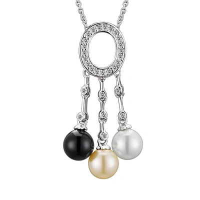 Genevive Sterling Silver Cubic Zirconia And Pearl Dangling Pendant Necklace In Black