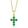 Simona Sterling Silver Cross Necklace - Emerald - Gold Plated In Green