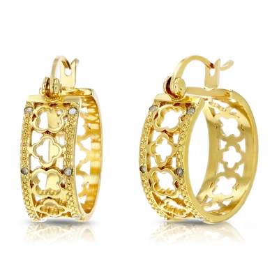 Vir Jewels 1/20 Cttw Diamond Hoop Earrings Yellow Gold Plated Over Brass Clover 1/2 Inch