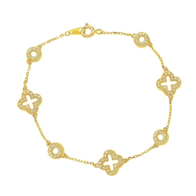 Suzy Levian Golden Sterling Silver White Cubic Zirconia Clover And Circles Bracelet In Pink