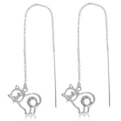 Vir Jewels 1/20 Cttw Diamond Dangle Threader Earrings Brass With Rhodium Plating Cat In Silver