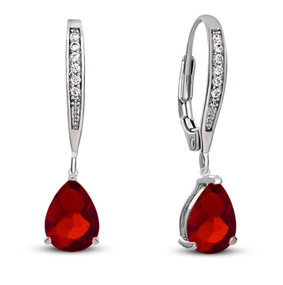 Genevive Sterling Silver Ruby Cubic Zirconia Dangling Earrings In Red
