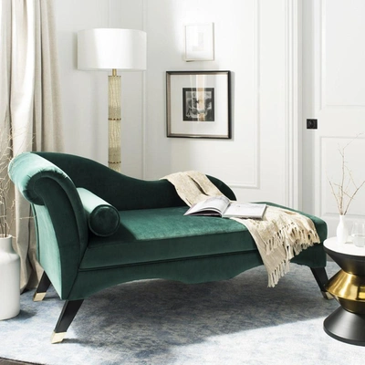 Safavieh Caiden Velvet Chaise With Pillow In Green