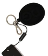 Dolce & Gabbana Black Rubber Dg Logo Silver Brass Metal Keychain In Black