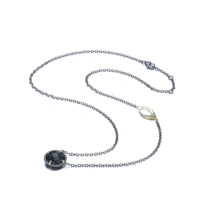 Genevive Sterling Silver Black Plated Black Cubic Zirconia Charm Necklace