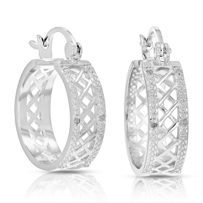 Vir Jewels 1/20 Cttw Diamond Hoop Earrings Brass With Rhodium Plating Checkerboard 1/2 Inch In Silver