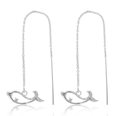Vir Jewels 1/20 Cttw Diamond Dangle Threader Earrings Brass With Rhodium Plating Whale In White