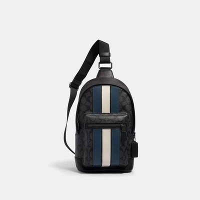Coach Outlet West Pack In Signature Canvas With Varsity Stripe In Black