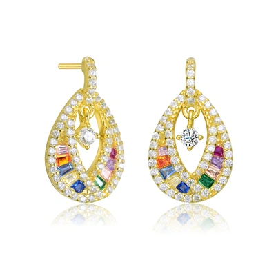Genevive Sterling Silver Gold Plated Multi Colored Cubic Zirconia Pear Drop Earrings