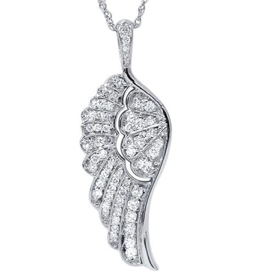 Pompeii3 Vs 1/2ct Angel Wing Diamond Pendant 14k White Gold 1" Tall In Silver