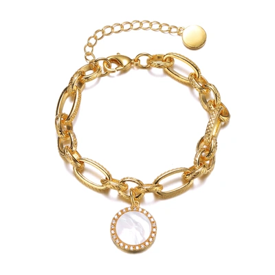 Rachel Glauber 14k Gold Colored Cubic Zirconia Chain Bracelet In Gold-tone