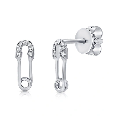 Sabrina Designs 14k Diamond Safety Pin Earrings In White