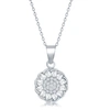 Simona Sterling Silver Micro Pave Center & Baguette Cz Border Flower Design Necklace In Silver