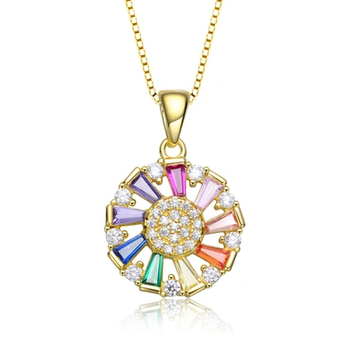 Genevive Sterling Silver With Gold Plated Round And Multy Color Baguette Cubic Zirconia Wreath Penda In Multi